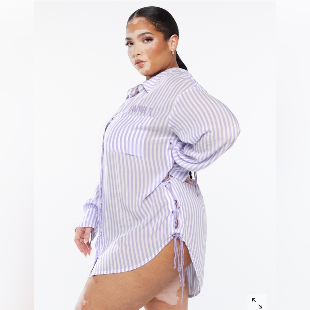 SAVAGE X FENTY Coastal Stripe Woven Voile Sleep Long-sleeve Shirt~NWT
